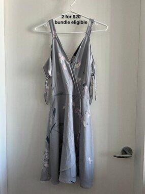 Dynamite Grey Floral Faux-Wrap Cold Shoulder Fit & Flare Dress